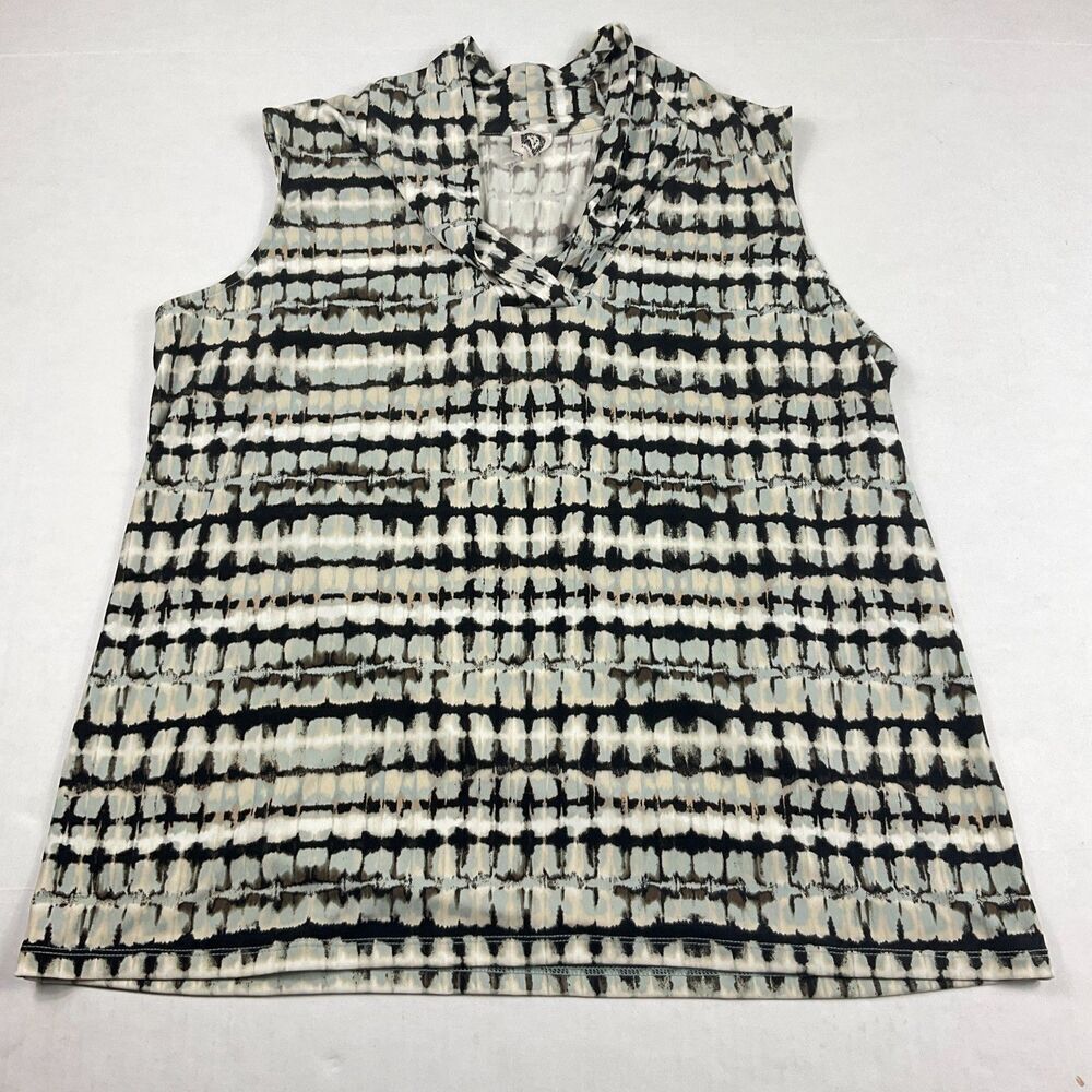 Anne Klein Triple Pleat Top Plus Size 1X Sleeveless Blouse Ikat Work Casual Knit - Picture 2 of 11